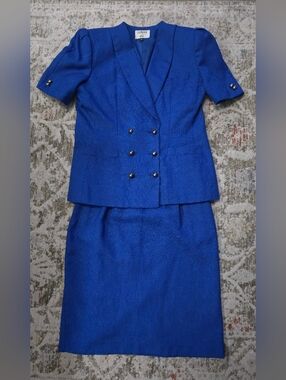 Vtg Kasper ASL Women's Cobalt Blue Double-Breasted Blazer Jacket Skirt Sz 16